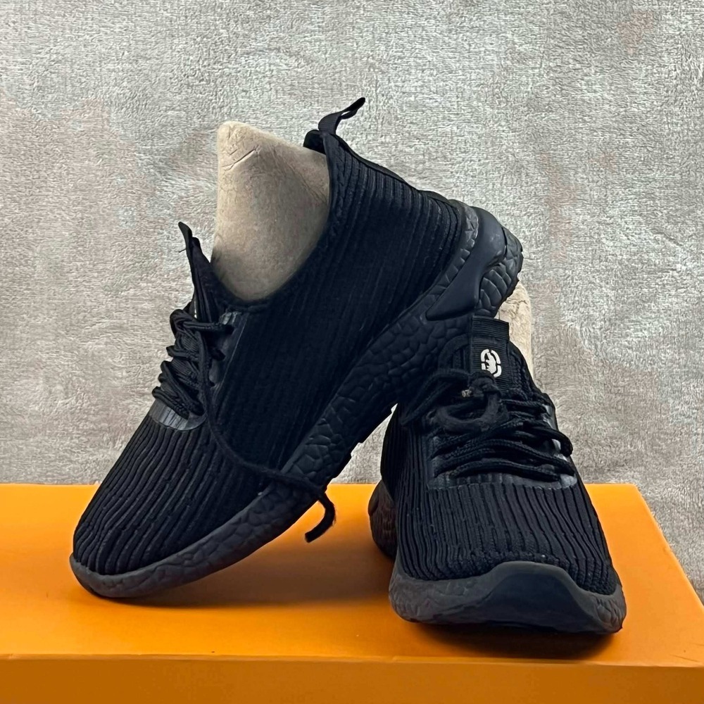 Ecko Unltd Womens Knit Sneakers Triple Black Ribbed Running Shoes Size 6